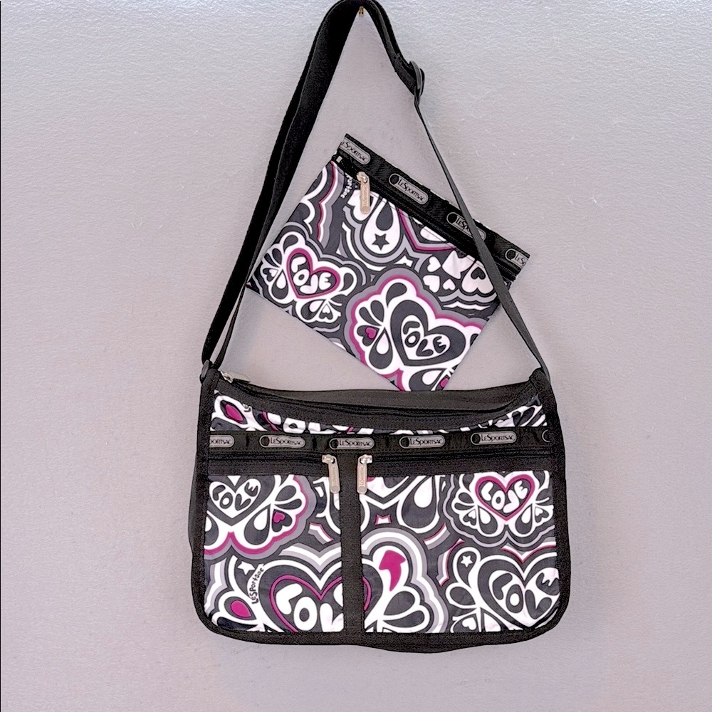 LeSportsac women’s Elis Paisley love deluxe messenger Crossbody bag black white